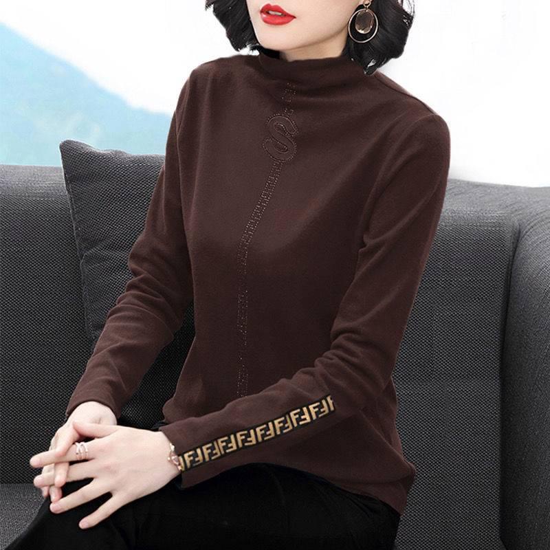 Áo thun tay dài cổ cao thời trang cho phụ nữ trung niên