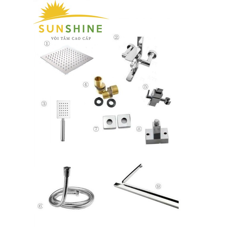 [CHÍNH HÃNG] Bộ sen cây tắm nóng lạnh thân vuông inox cao cấp SUNSHINE SS-301 (Màu Bạc)-Hàng Nhập khẩu