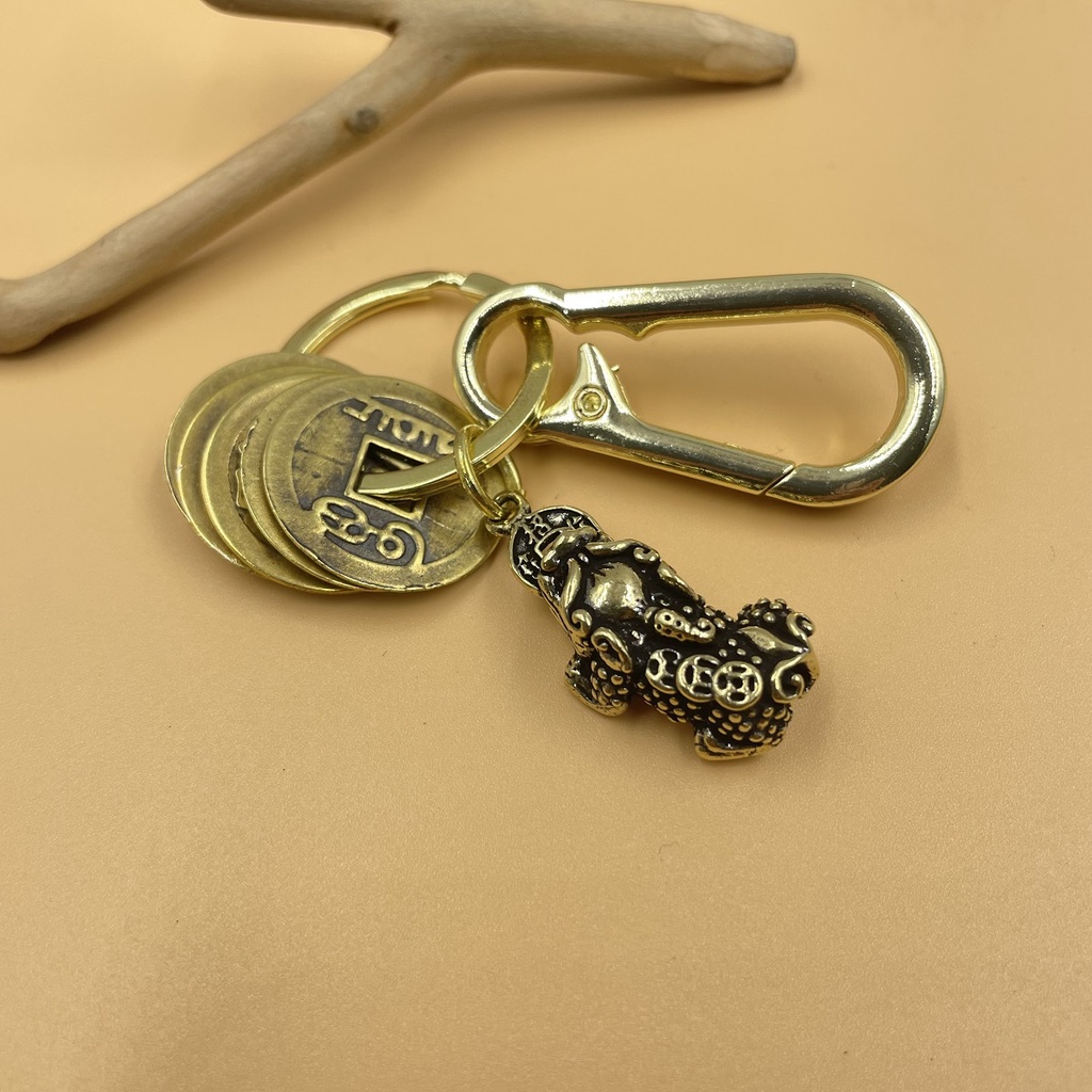 Móc Khóa Đồng Thau Trang Trí Tỳ hưu,Bầu,Lá,Ngũ Đế,Móc Treo Phối Nhiều Kiểu Độc Lạ Phong Thủy May Mắn Chiêu Tài Lộc