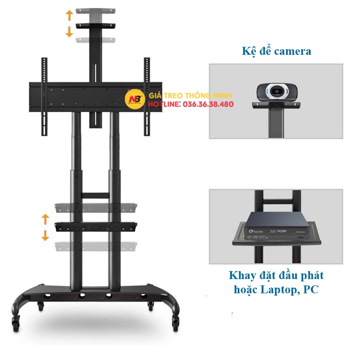 Giá Treo Tivi Di Động NB AVA1800 - 70 - 1P 55 - 90 Inch - Cột Treo Tivi Có Bánh Xe Di Chuyển [ Khoẻ Hơn NB AVA1500]