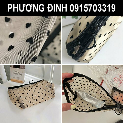 Túi đựng mỹ phẩm, đồ trang điểm trong suốt vải lưới BENTOY MILKJOY