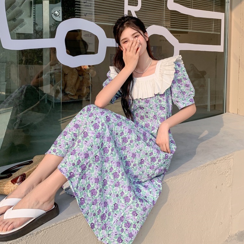Đầm Perty hoa tay phồng thời trang mùa hè Hàn Quốc mới