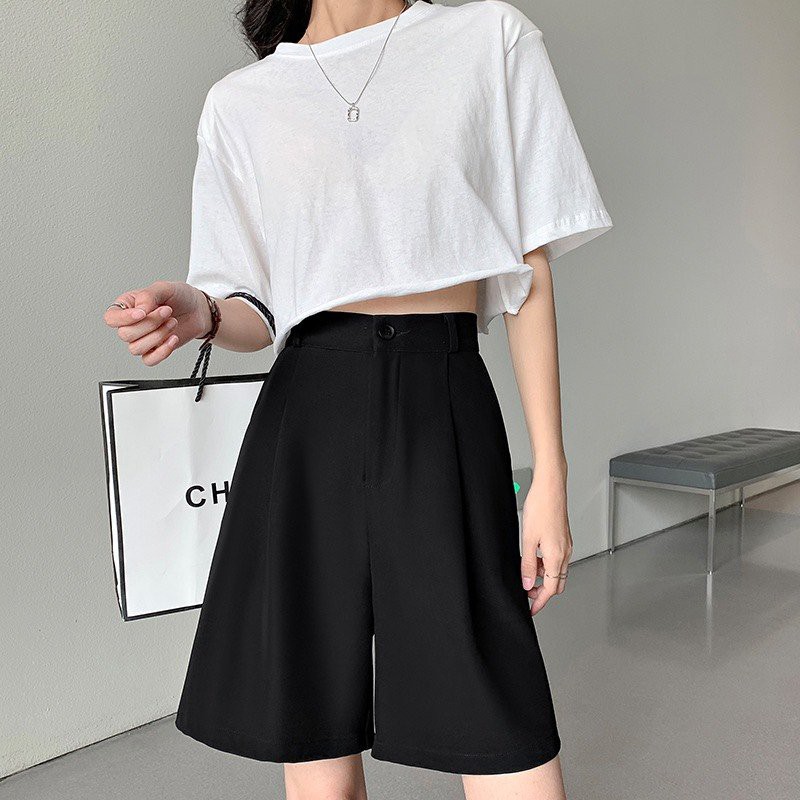 Quần sooc lửng ống rộng cạp cao_Quần đùi Unisex 2066/K44P0