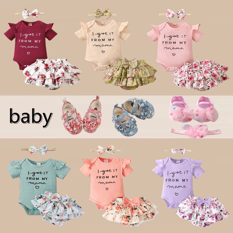 Set Đồ 3 Món Gồm Đầm + Quần Short + Băng Đô Cho Bé Gái Sơ Sinh 0-24 Tháng Tuổi