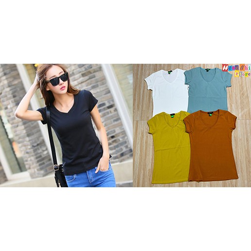 Áo Thun Body Cổ Tim Tay Ngắn Dáng Ôm Cổ V Thân Dài Ulzzang
