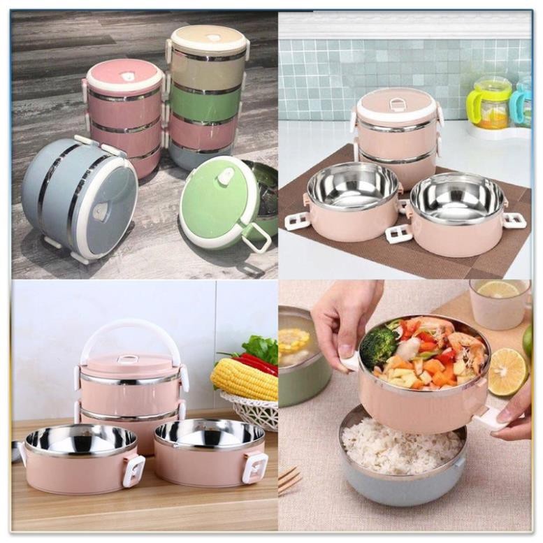 HỘP ĐỰNG CƠM 2,3 ,4 TẦNG INOX BẰNG LÚA MẠCH - CÓ QUAI XÁCH DỄ CẦM NẮM