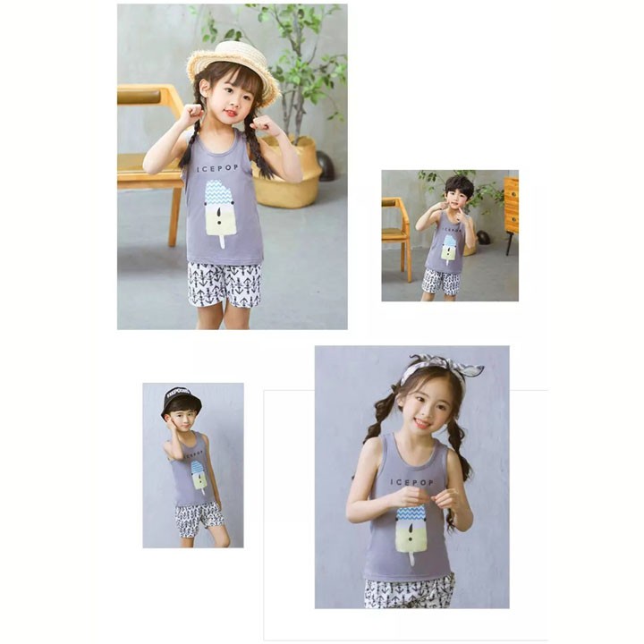 Đồ bộ cotton sát nách cho bé 4-10 tuổi hình Ice pop ngộ nghĩnh BBShine – DN008