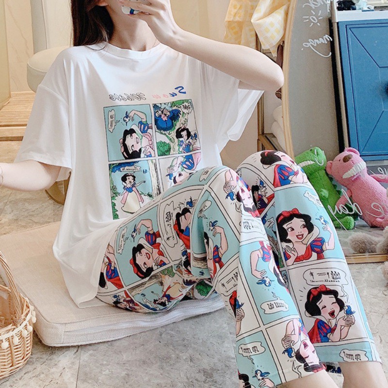 Bộ Đồ Ngủ Ngắn Tay In Họa Tiết Hoạt Hình Xinh Xắn Dành Cho Nữ | BigBuy360 - bigbuy360.vn
