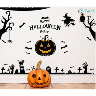 Bộ Decal dán tường trang trí Halloween chủ đề Bí ngô hắc ám TAN
