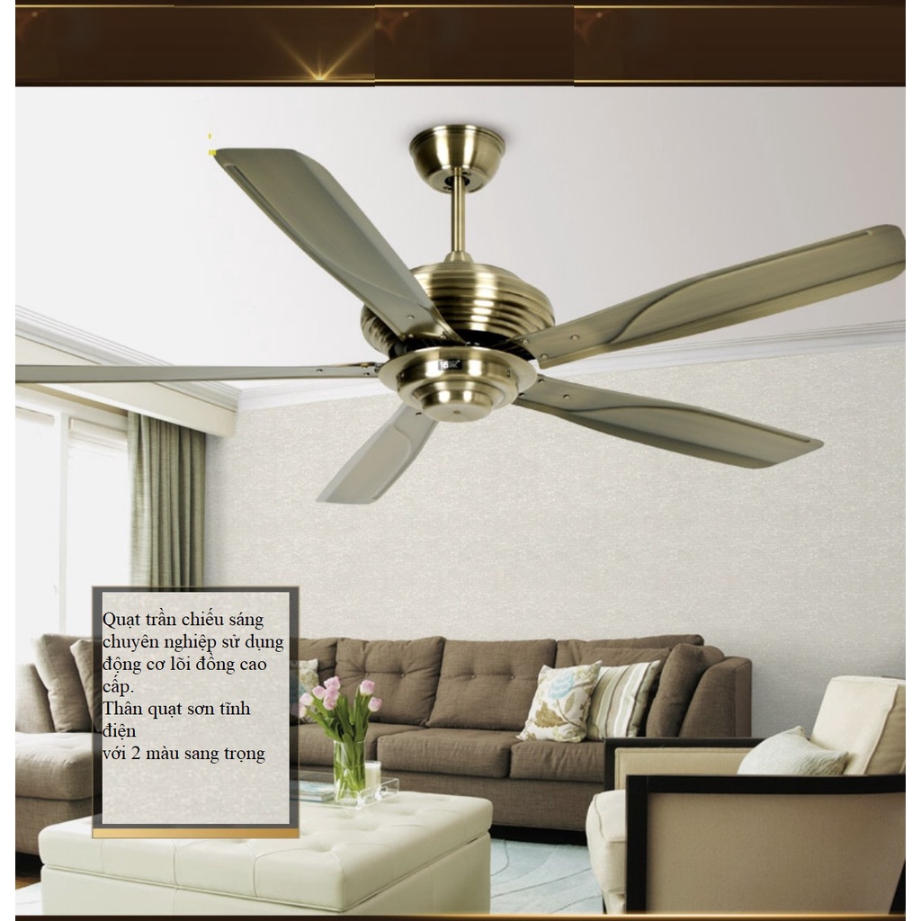 Quạt trần đèn SuperVilighting,MS: S812, DC50W, Cánh : 1.32m, Động cơ đồng 100%, Bảo hành động cơ 48 tháng.