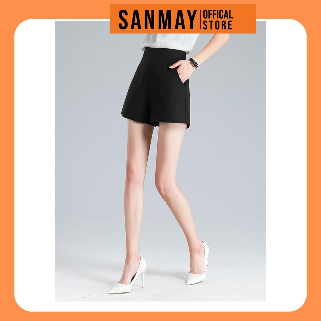 Quần Short Thun Nữ Mặc Nhà Lưng Cao SANMAY Quần Đùi Nữ Ống Rộng Ngắn Đẹp, Sooc Cộc Màu Trắng Đen Hàn Quốc QD004