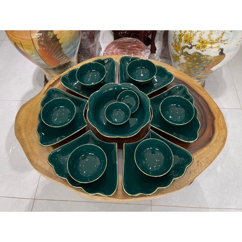 Bộ Bát Đĩa Hoa Mặt Trời Cúng Gia Tiên Sứ Bát Tràng Cao Cấp 2 Size Đựng Thức Ăn Ngày Lễ Tết Nhiều Mẫu