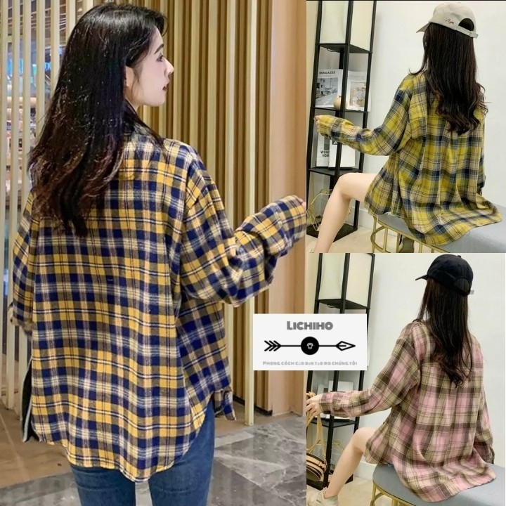 Áo khoác sơ mi caro unisex form rộng ulzzang street style nam nữ Hàn Quốc AKSM01 LICHIHO hottrend cao cấp