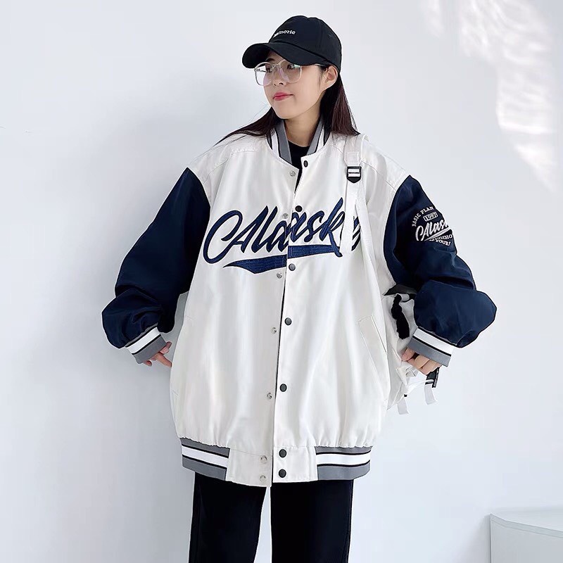 Áo Khoác Bomber Nỉ Dù Form Rộng Thêu Alaska Áo Khoác Nam Nữ Unisex Jacket Ulzzang Satiny DB207