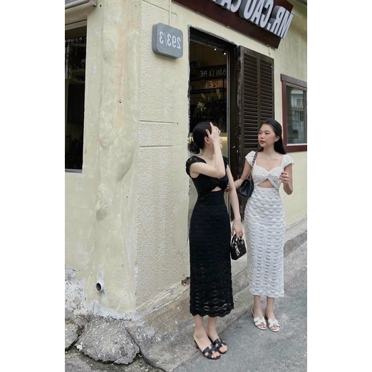 LAROSA- Đầm Body Ren Tay Con Nhún Ngực [Freeship]