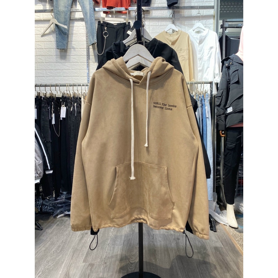Áo Hoodie Da Lộn Tay Dài Phong Cách Hàn Quốc Thời Trang Nam Nữ