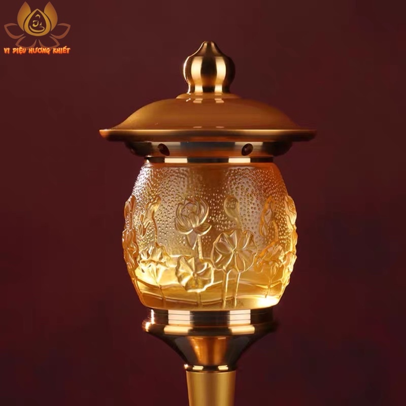 CẶP 2 CHIẾC ĐÈN LED HOA SEN LƯU LY THỜ CÚNG TRANG TRÍ