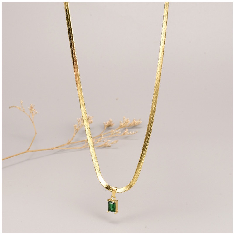 Dây Chuyền Mì Dẹt Mặt Đá Nhân Tạo Hình Vuông Titan Ko Đen TT 4233