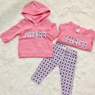 Bộ Carter hàng VNXK bé gái màu hồng có mũ, chữ Sweet