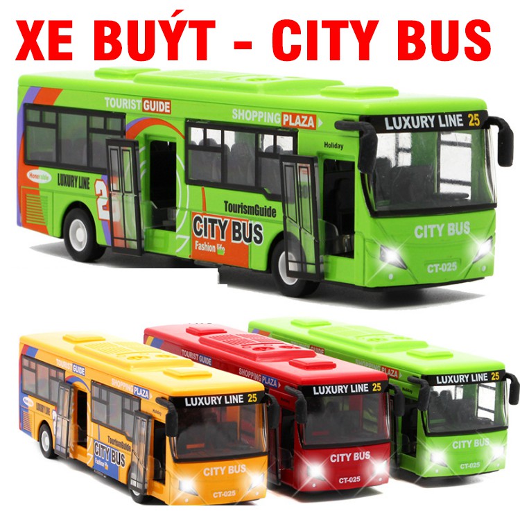 Ô tô buýt City Bus xe đồ chơi trẻ em xe bằng kim loại chạy cót có đèn và âm thanh