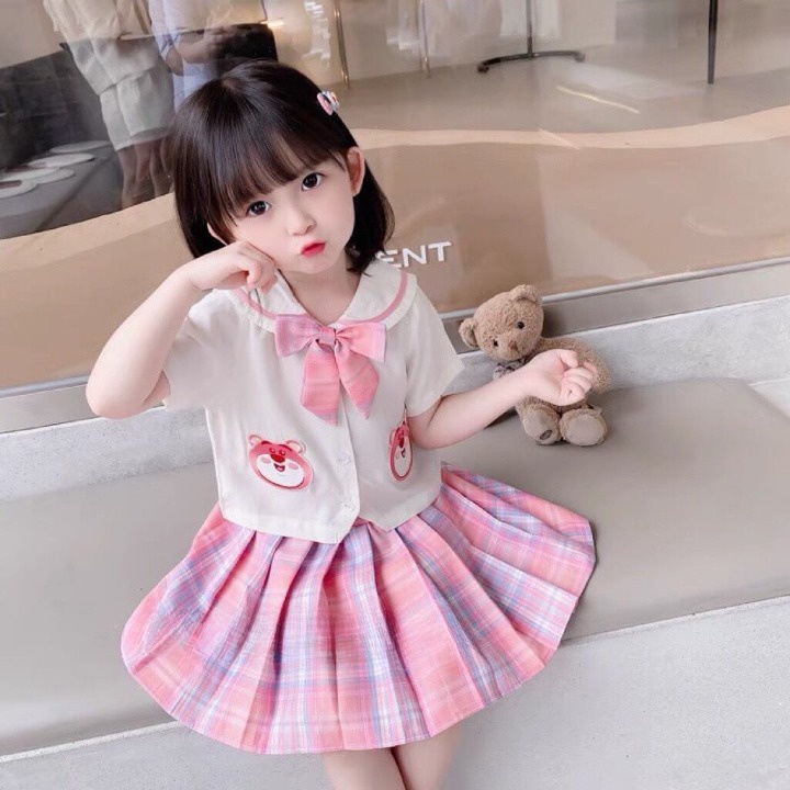 Set Áo Kèm Chân Váy Xoè Cho Bé Gái, Hàng Thiết Kế Đẹp Thoải Mái