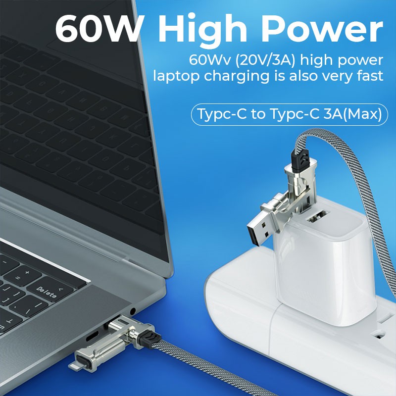 Cáp Sạc Nhanh HOCO 4in1 S22 Magic Cube Charging Data Cable Hỗ Trợ PD60W, 20V/3A, Macbook, iPhone, iPad