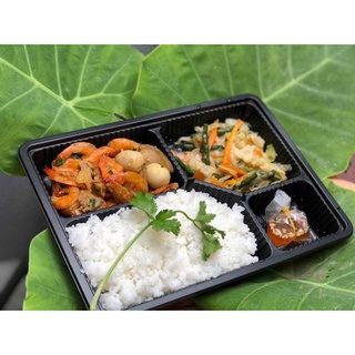 50 hộp cơm 4 ngăn đế đen, nắp trong