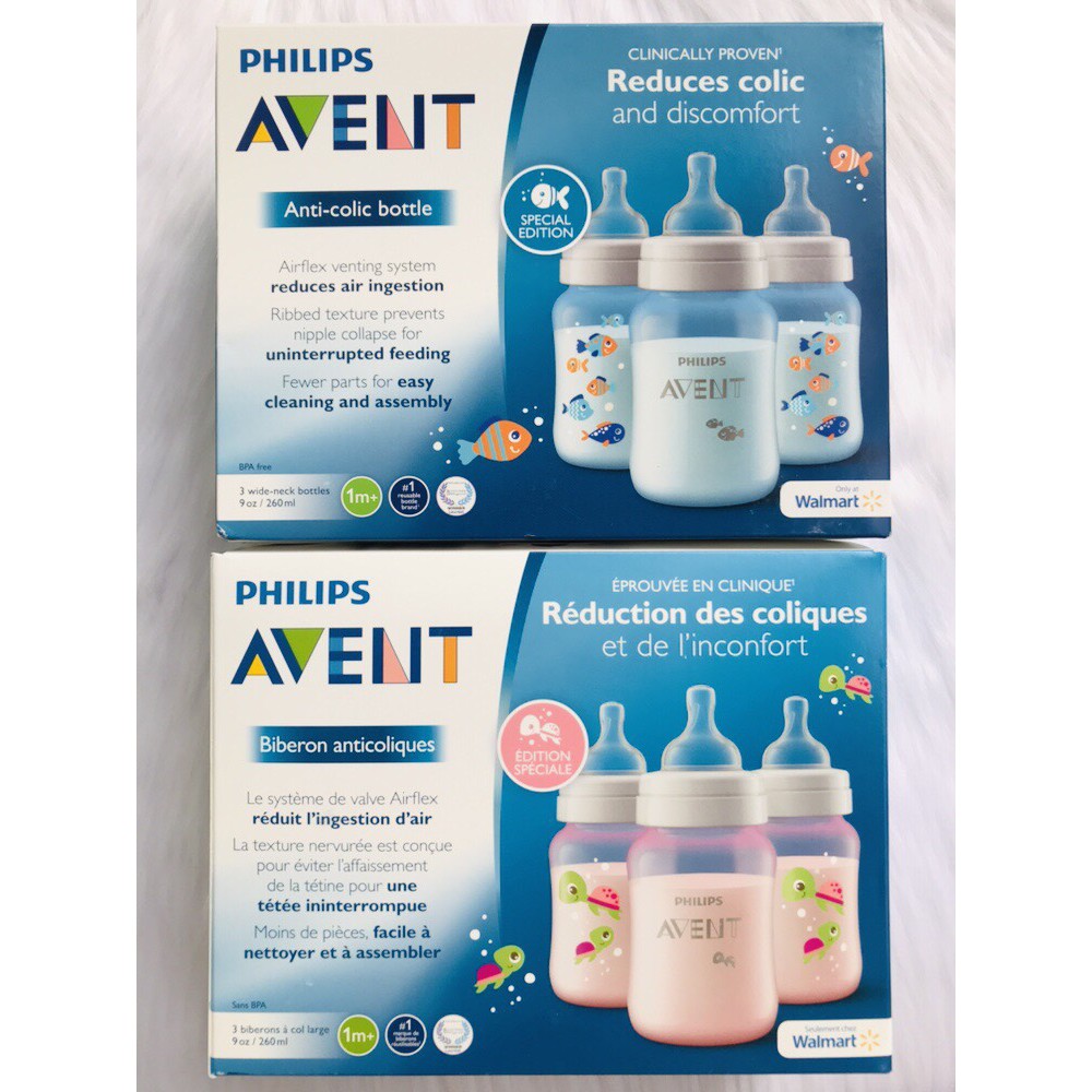 Bình sữa Avent Classic cổ rộng 260ml họa tiết