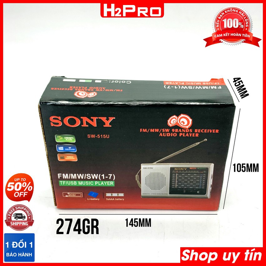 Đài radio Sony FM SW-515UA H2Pro 9 Bands Quốc tế FM, MW, SW1-7, đài radio sạc điện, có USB-Thẻ nhớ làm máy nghe nhạc mp3