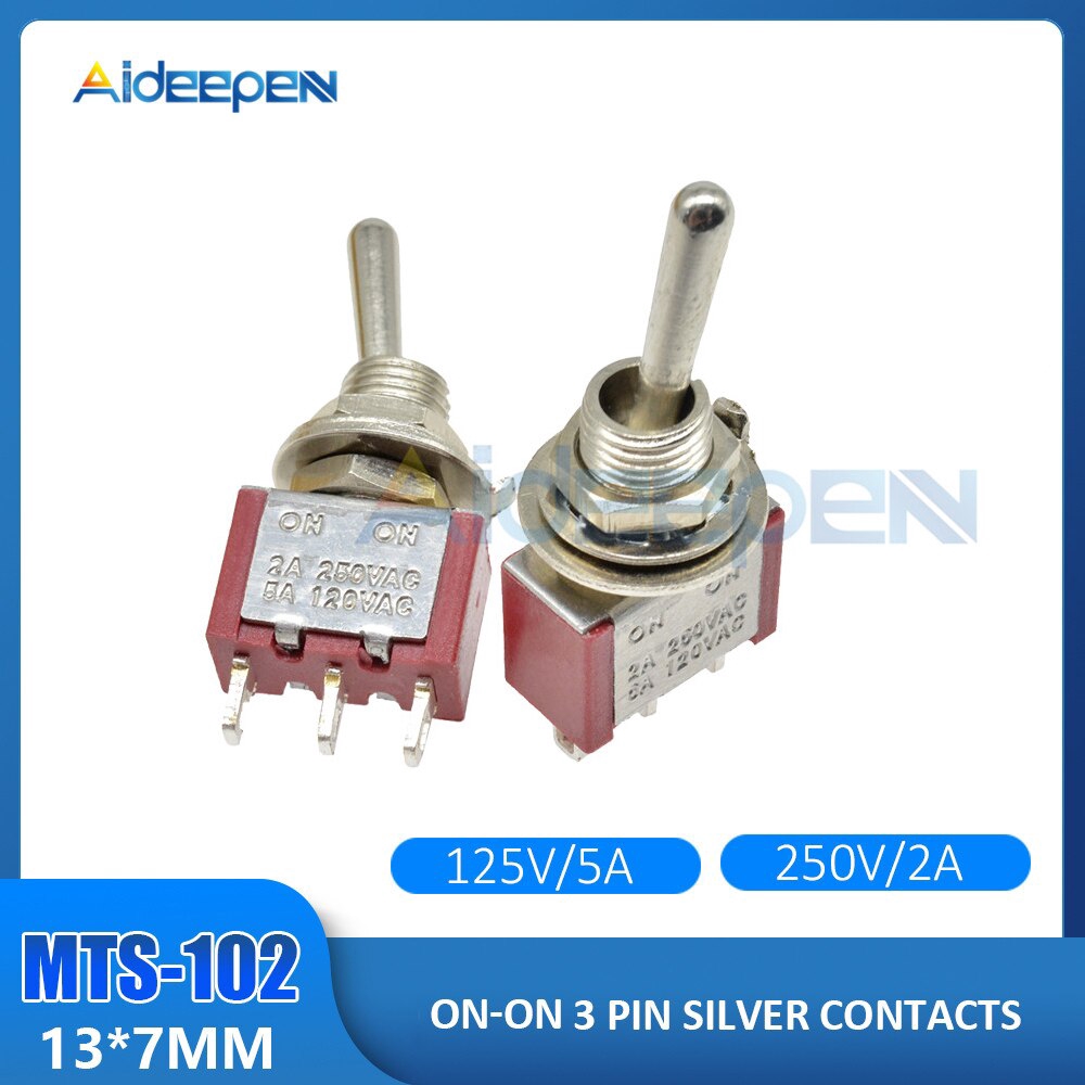 Set 10 / 5 Công Tắc Chuyển Đổi Mts-102 2 Vị Trí On-On 3 Pin 125v / 6a 250v / 3a