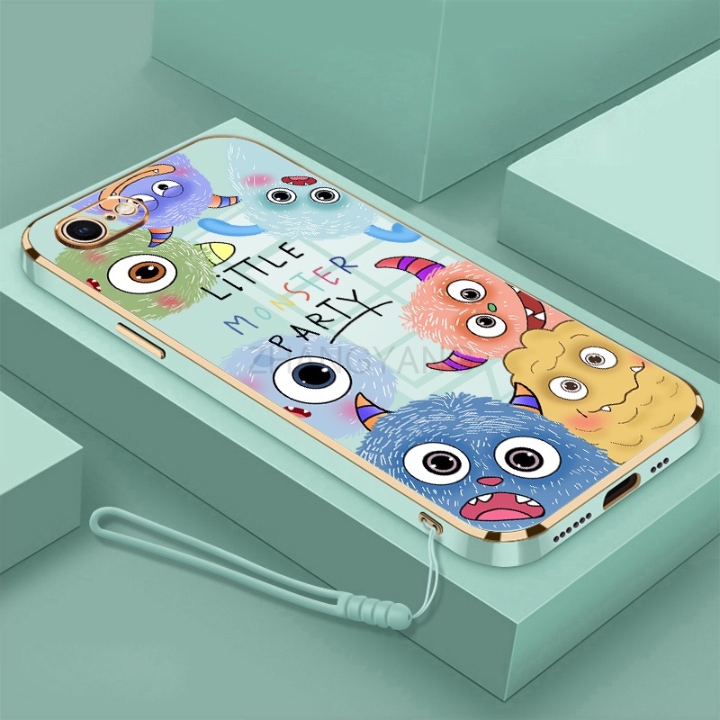 Ốp Điện Thoại TPU Silicon Mềm Mạ Điện Hình Quái Vật Nhỏ Có Dây Đeo Cho iPhone 7 8 7 plus 8 plus 6 6s 6s plus 6 plus