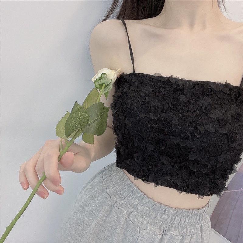 Áo Croptop 2 Dây Ôm Body PINKSTORE29, Dệt Ren Phối Hoa Xinh Sắc Sảo A5371