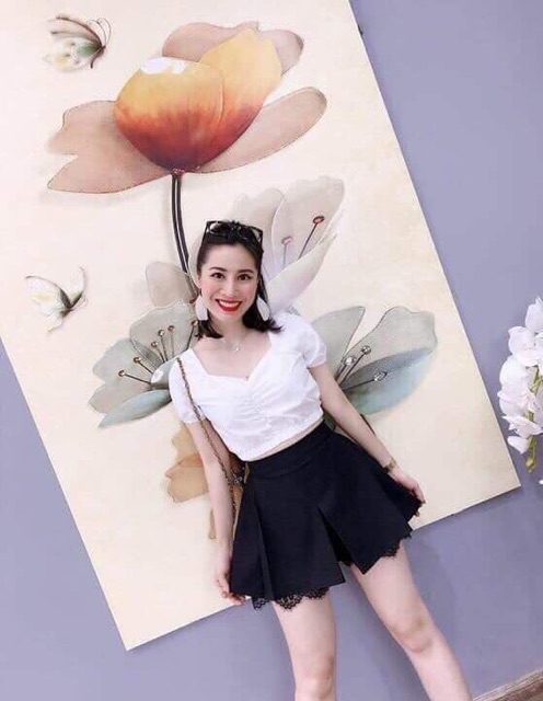 Quần sooc giả váy xếp li pha ren | BigBuy360 - bigbuy360.vn