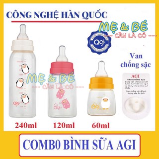 [MẪU MỚI] COMBO 3 BÌNH SỮA AGI CÓ VAN CHỐNG SẶC 60ML-140ML-240ML NHỰA PP BPA FREE