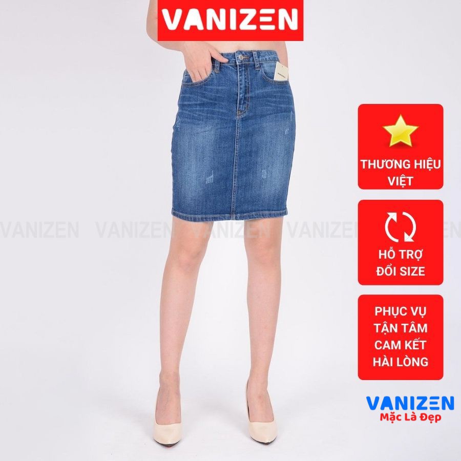Chân váy jean nữ đẹp lưng cao xước nhẹ hàng hiệu cao cấp mã 361 VANIZEN