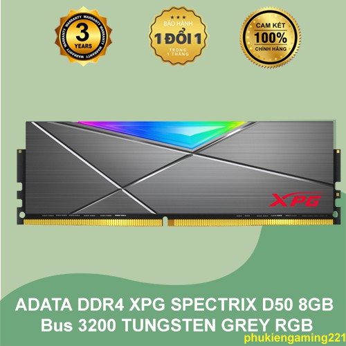 RAM MÁY TÍNH ADATA DDR4 XPG SPECTRIX D50 8GB Bus 3200 TUNGSTEN GREY RGB - Hàng Chính Hãng