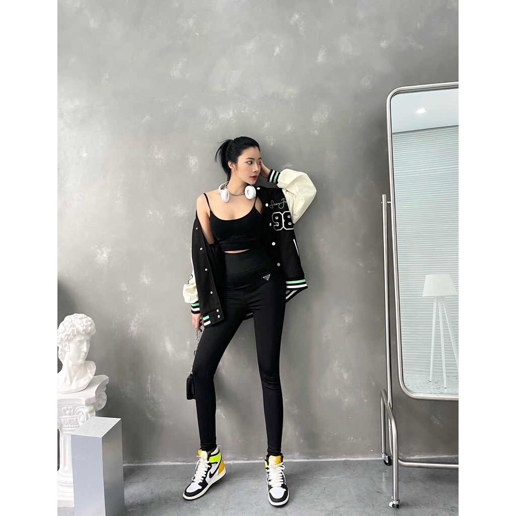 QUẦN LEGGING NỮ CẠP CAO PRADA Chất Liệu Cotton Cao Cấp Co Giãn 4 Chiều Siêu Thoải Mái - MAY Fashion