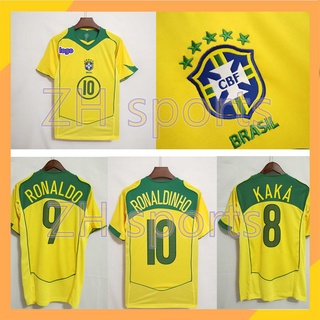 Áo thun bóng đá số 04 brazil số 8 ronaldo 9 ronaldo 10 2004