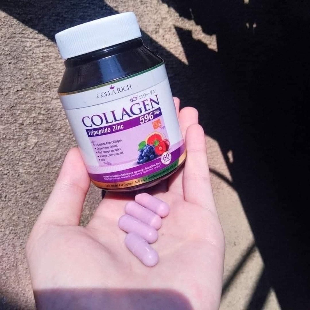 Hộp 60 viên uống trẻ hóa trắng da mờ sẹo giảm thâm nám COLLA RICH COLLAGEN Tripeptide Zinc 596mg Thailand
