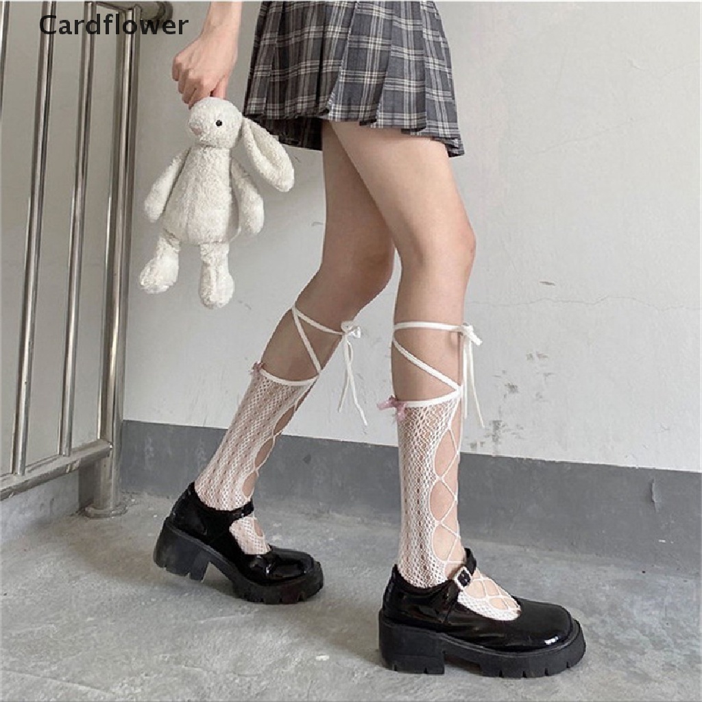 &lt; Cardflower &gt; Vớ Lưới Cá Chống Chảy Xệ Phối Ruy Băng Chéo Gợi Cảm Cho Nữ