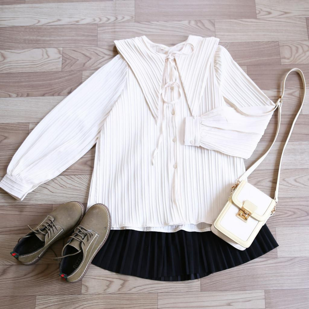 ÁO SƠ MI CỔ VẠT CHÉO THẮT DÂY NƠ