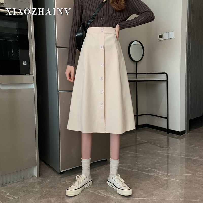 Xiaozhainv Chân váy midi dáng eo cao dễ phối đồ cho nữ xinh xắn | BigBuy360 - bigbuy360.vn