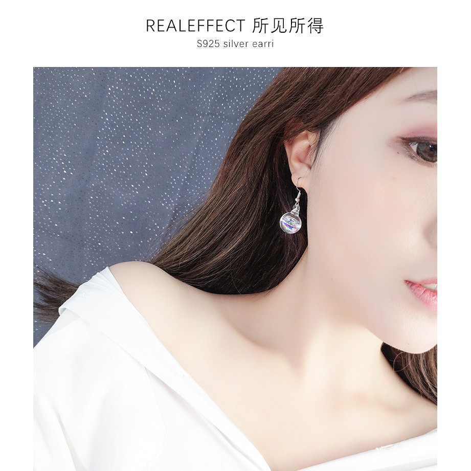 FREESHIP 50K⚡ Bông Tai Bạc Nữ ⚡ - BÔNG Tai Hình Tròn Bóng Nước Trong Suốt Cực Xinh