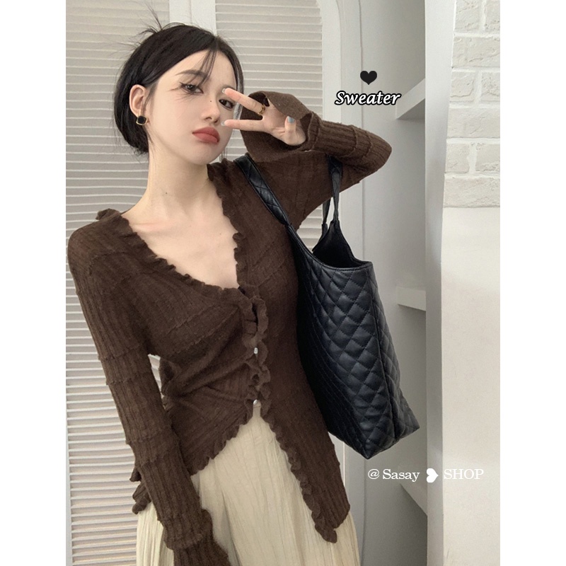 Áo Khoác cardigan Dệt Kim Tay Dài Cổ Chữ V Phong Cách Vintage Dành Cho Nữ