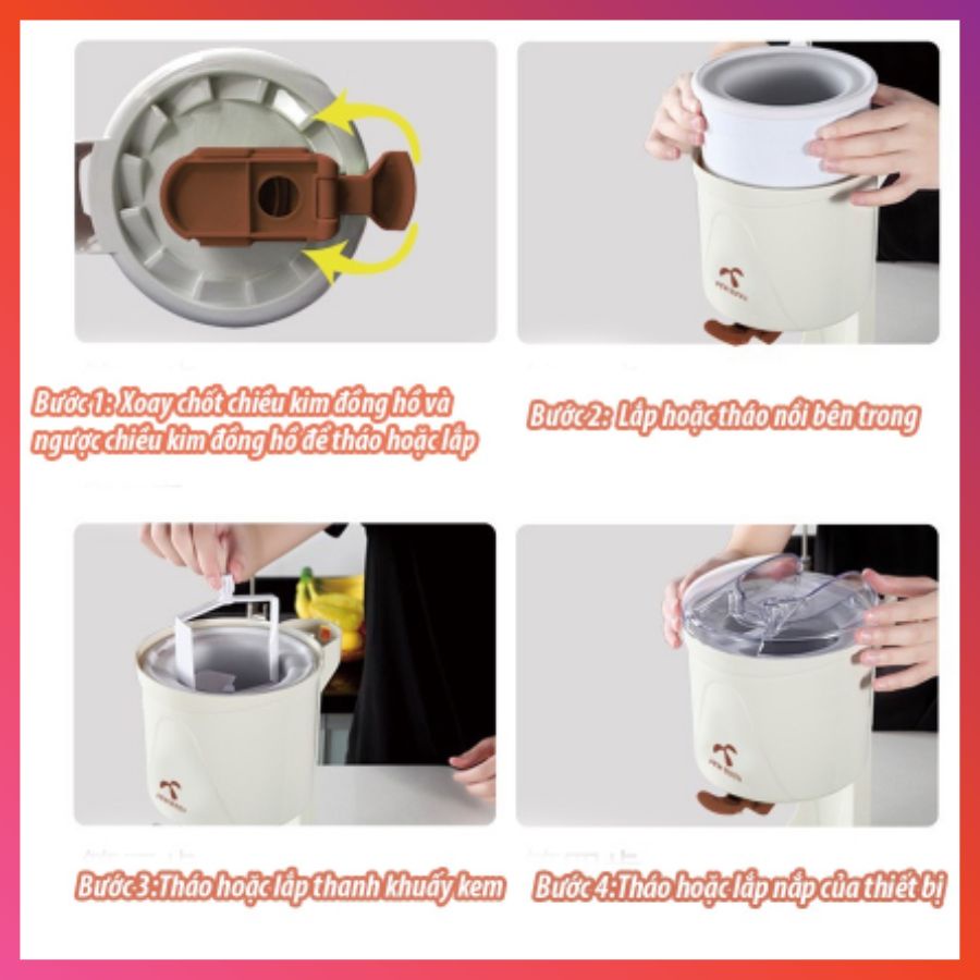 Máy làm kem tươi trái cây mini tại nhà 1000ml cho gia đình 7-8 người hiệu Pink Bunny