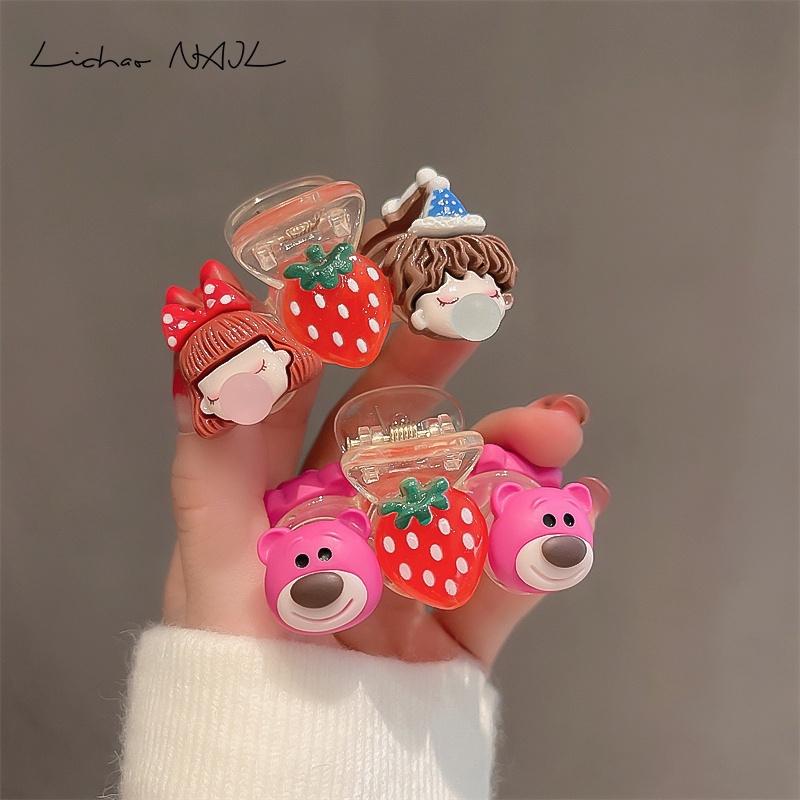 Kẹp Tóc Hình Gấu Dâu Tây Đơn Giản Thời Trang Hàn Quốc