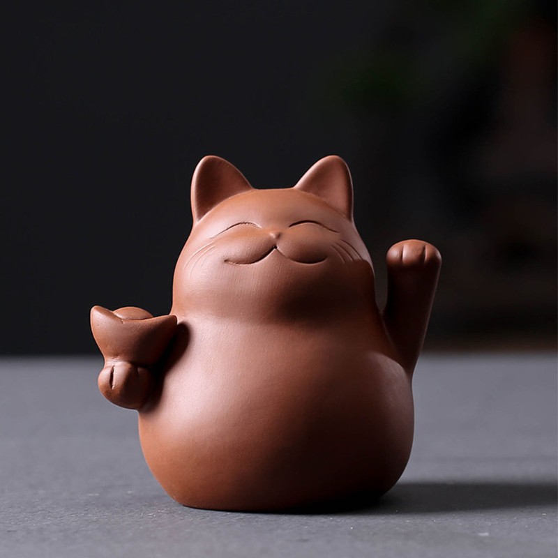 Khay Gốm Uống Trà Hình Mèo May Mắn Xinh Xắn