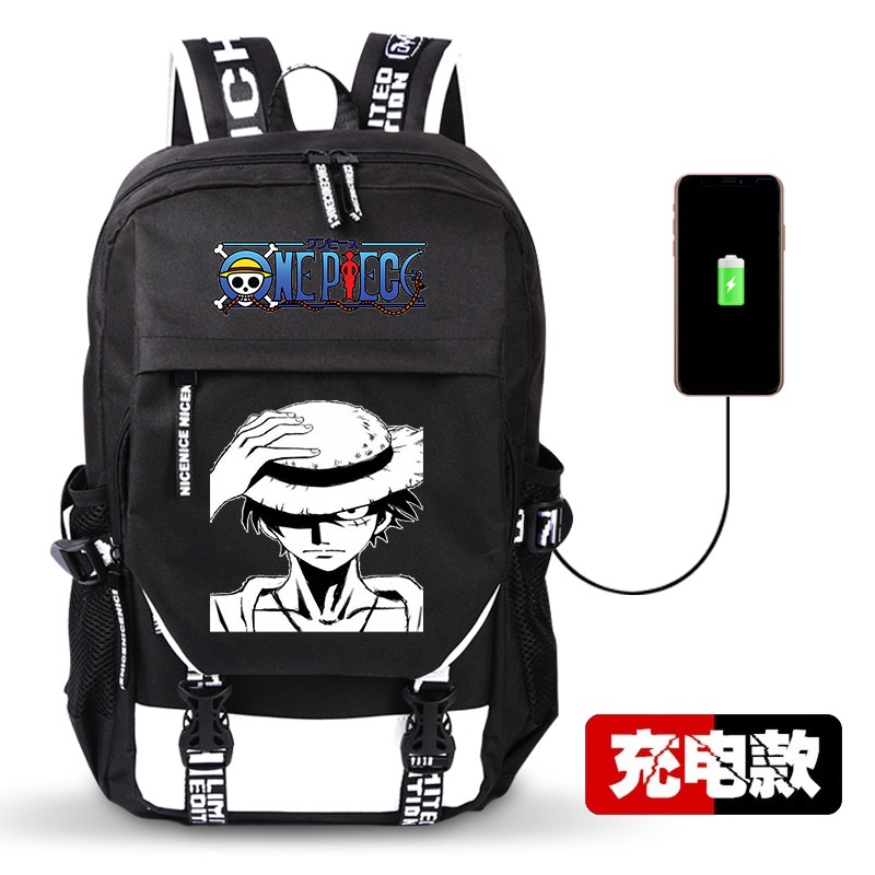 Ba lô đi học có thể đựng laptop in hình Luffy One Piece Nhật Bản có cổng usb chất lượng cao cho học sinh
