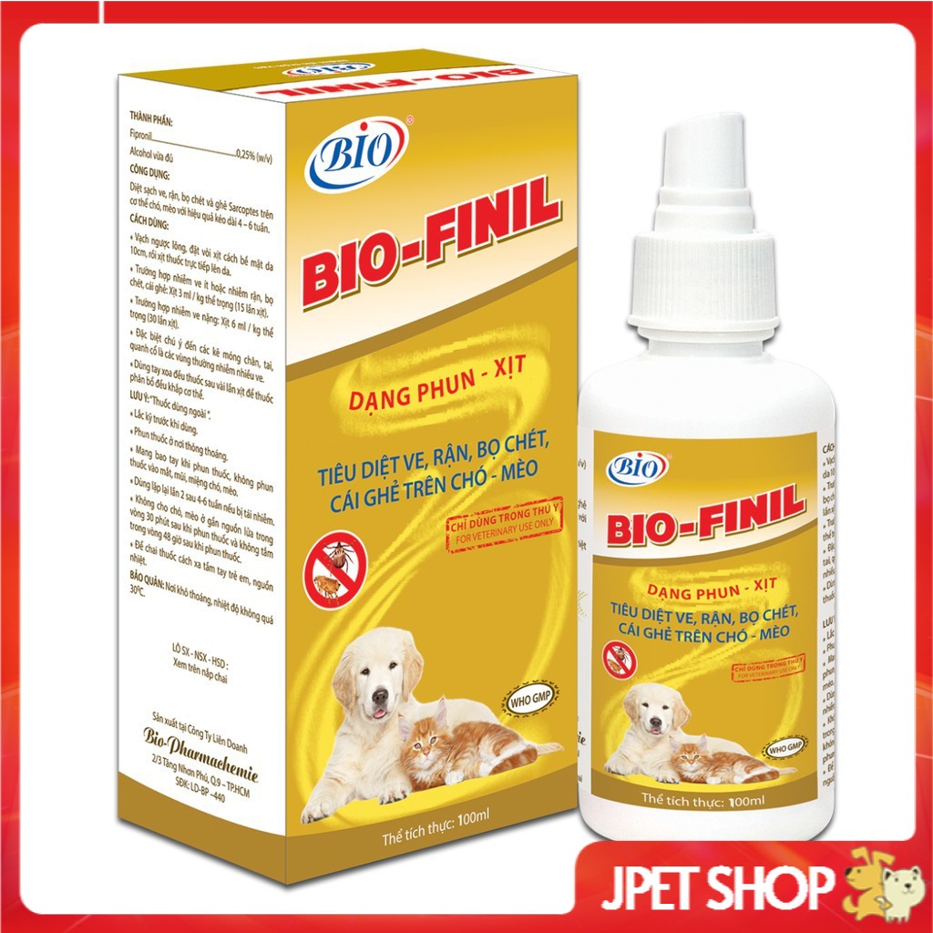 Dung dịch phun xịt trị ve rận bọ chét trên chó mèo – BIO FINIL 100ML - Jpet Shop