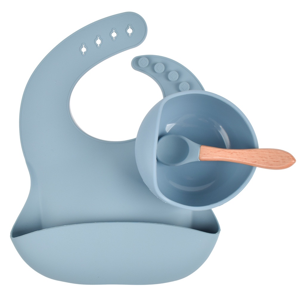 Bộ 3 Món Tô + Muỗng + Yếm Bằng Silicone Cho Bé 0-6 Tuổi
